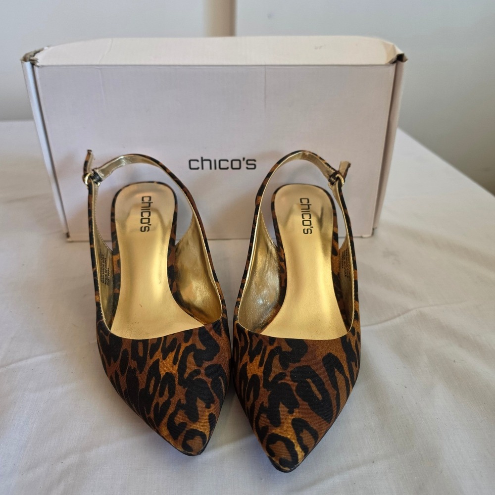 Chicos Womens Leopard Print Slingback Kitten Heels Pointed Toe Animal
